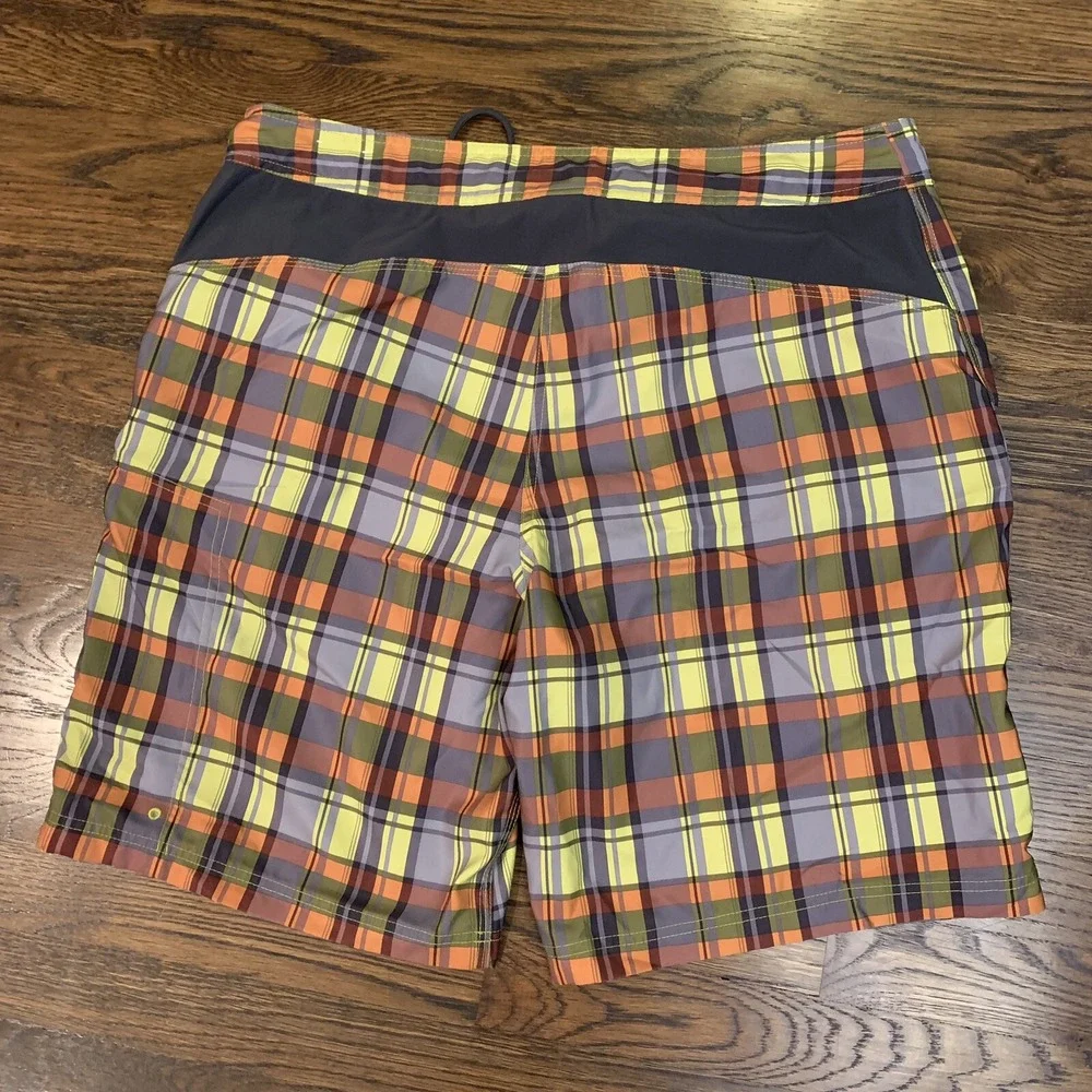 The North Face Board Shorts Mens 38‎ Orange Plaid Hiking Swim Trunks Outdoor